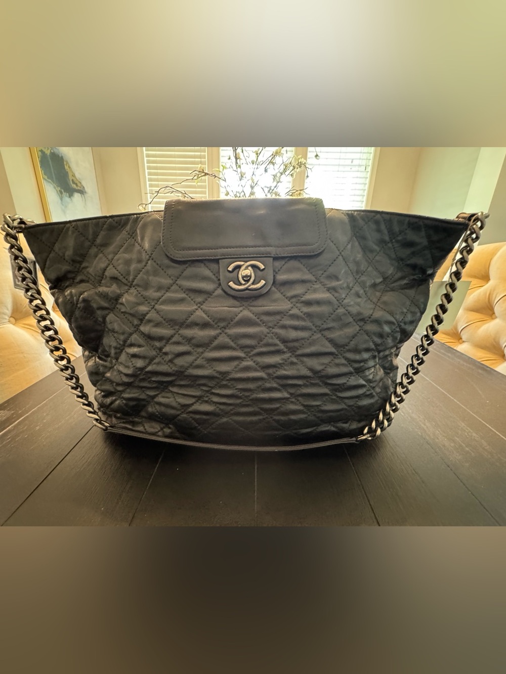 Chanel In The Mix Quilted Black Shoulder Tote with CC Turn-Lock